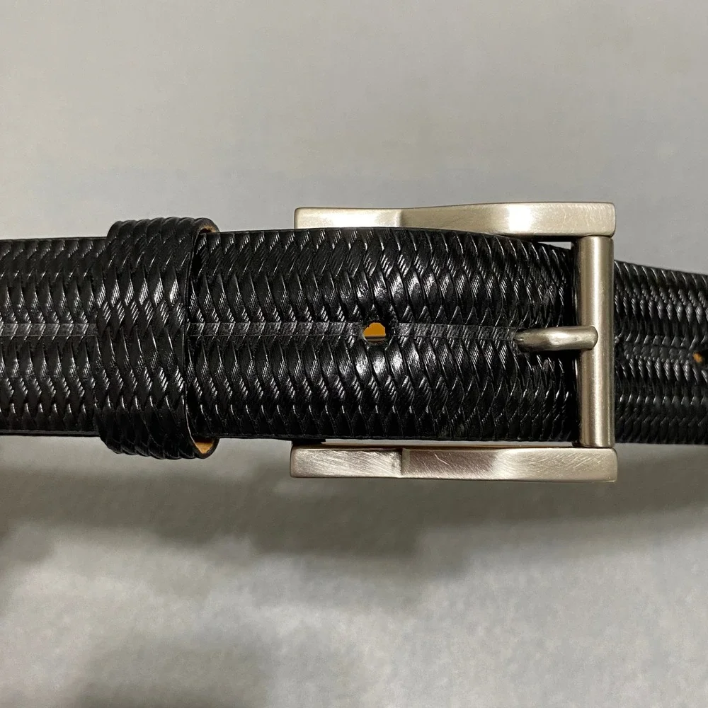 Remo Tulliani Black Italian Calfskin Basketweave Leather Belt Mens Size 36